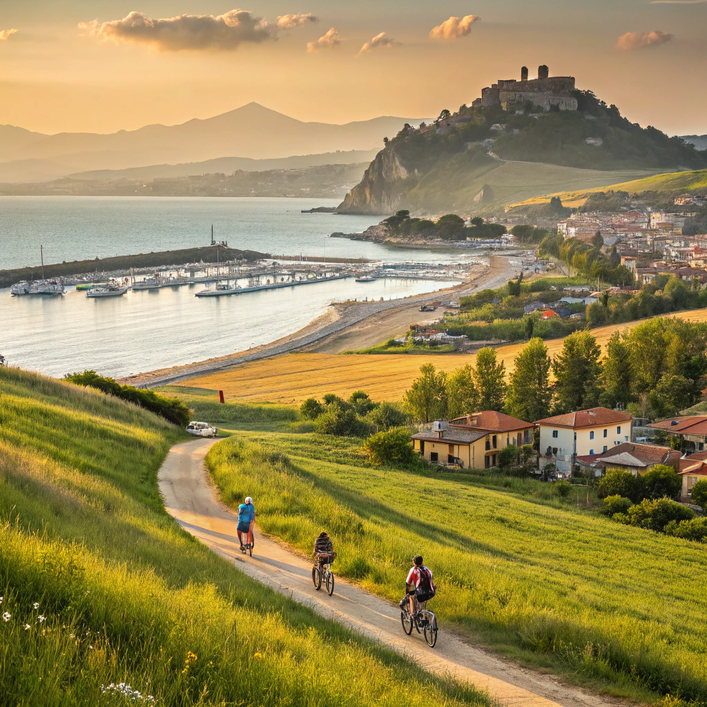 Malownicza zabudowa i plaża Riccione w regionie Emilia-Romania, w tle San Marino